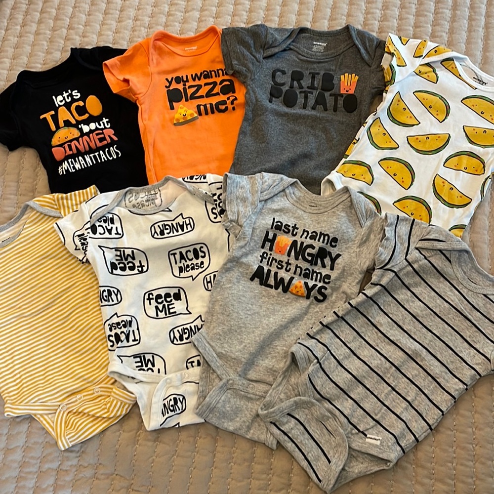 Onesies Brand Short Sleeve Snap Bundle 8x 3-6M Funny Food EUC!